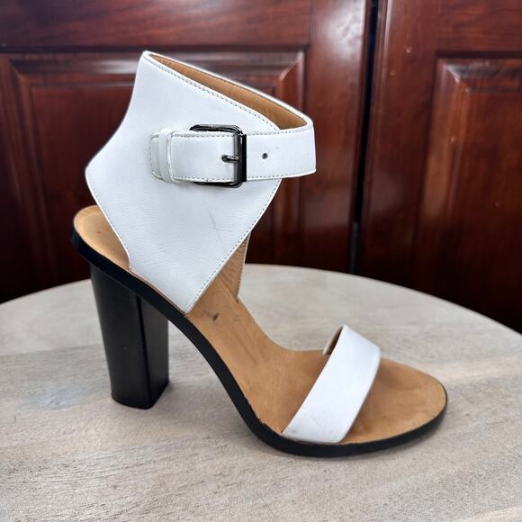 Vince Womens Nicole Leather Sandals Size 7 White Leather Open Toe Block Heels - Picture 5 of 10